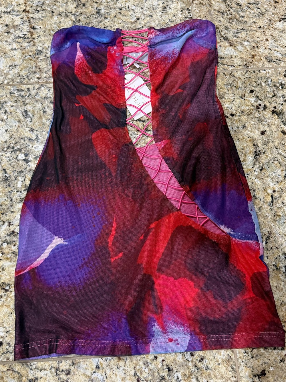 Outcast Strapless Lace-Up Mini Dress in Red & Purple